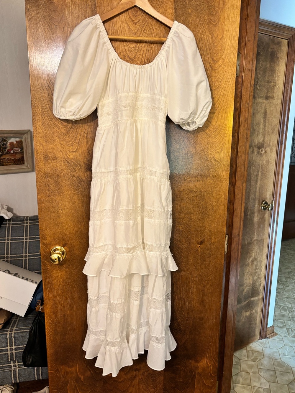 La Ligne Cream Puff-Sleeve Tiered Maxi Dress